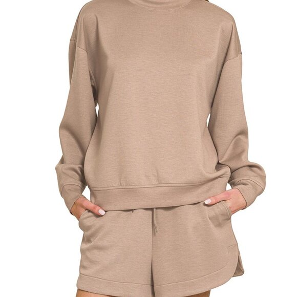 Zenana Scuba Long Sleeve Sweatshirt and Shorts Set - Picture 1 of 2